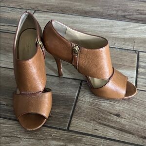 Coach Tan Leather Peep-Toe Heels